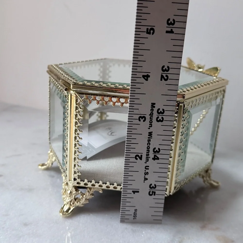 Antique style glass and gold filigree jewelry box